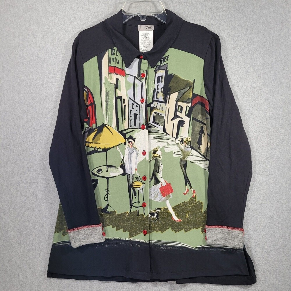 Zoe by Michael Phillips Blouse Medium Street Scene Button Front Long Sleeve